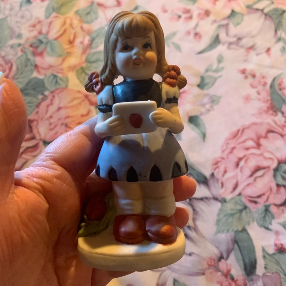 Charming Ceramic Doll Figurine - Blue and Red